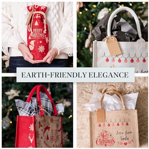 FOLIATE Christmas Jute Tote Bags – 6 Pack