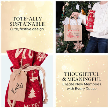 FOLIATE 12 PCS Christmas Gift Bag Set – Jute Bags + Wine Bags