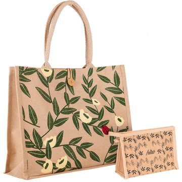 FOLIATE Reusable Juco Beach Tote Bag for Women - Waterproof Woven Cute Jute Gift Bag for Her Travel, Shopping, Everyday Use