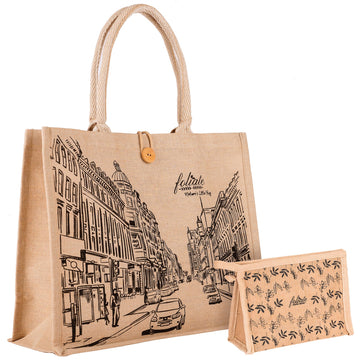 FOLIATE Reusable Juco Beach Tote Bag for Women - Waterproof Woven Cute Jute Gift Bag for Her Travel, Shopping, Everyday Use